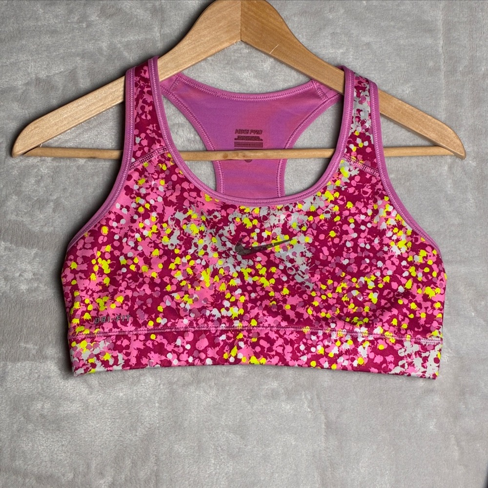 Nike Pro Dri-FIT Womens Medium Pink Splatter Paint Racerback Sports Bra